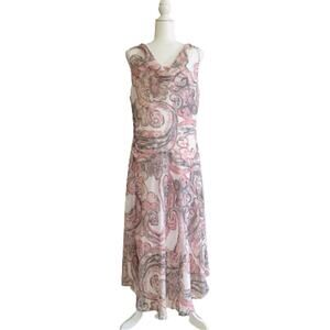 Bobbie Bee Midi Dress Pastel Floral Paisley Drape Neck Sleeveless Dress Size 14